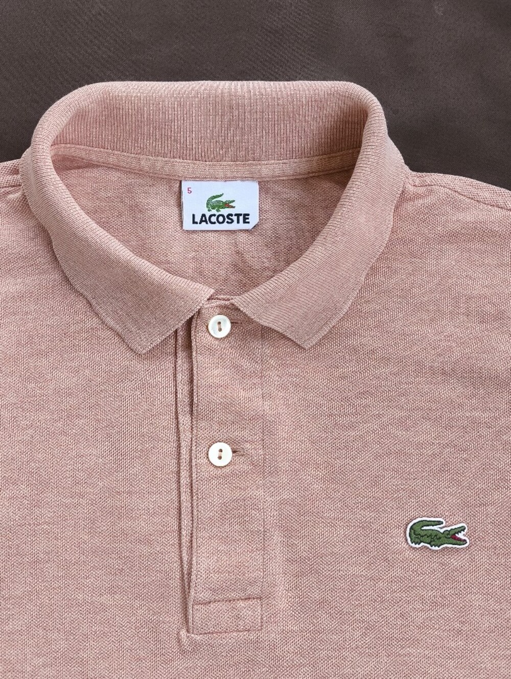 Lacoste Mens Peach Pique Polo Size 5, Large, EUC